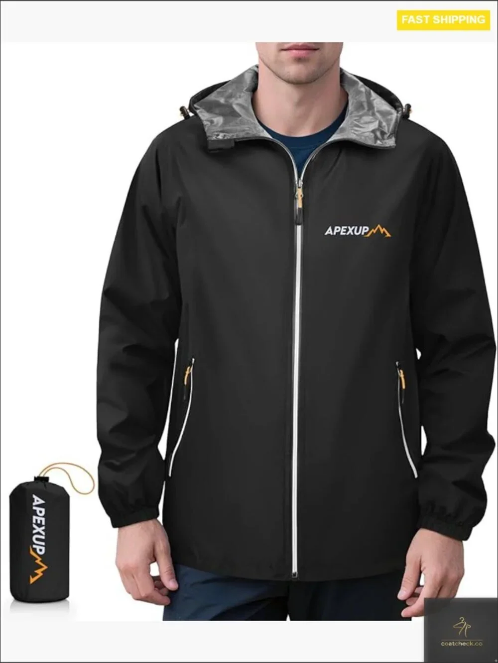 Packable Rain Jacket with Reflective Zipper, Lightweight Waterproof Raincoat